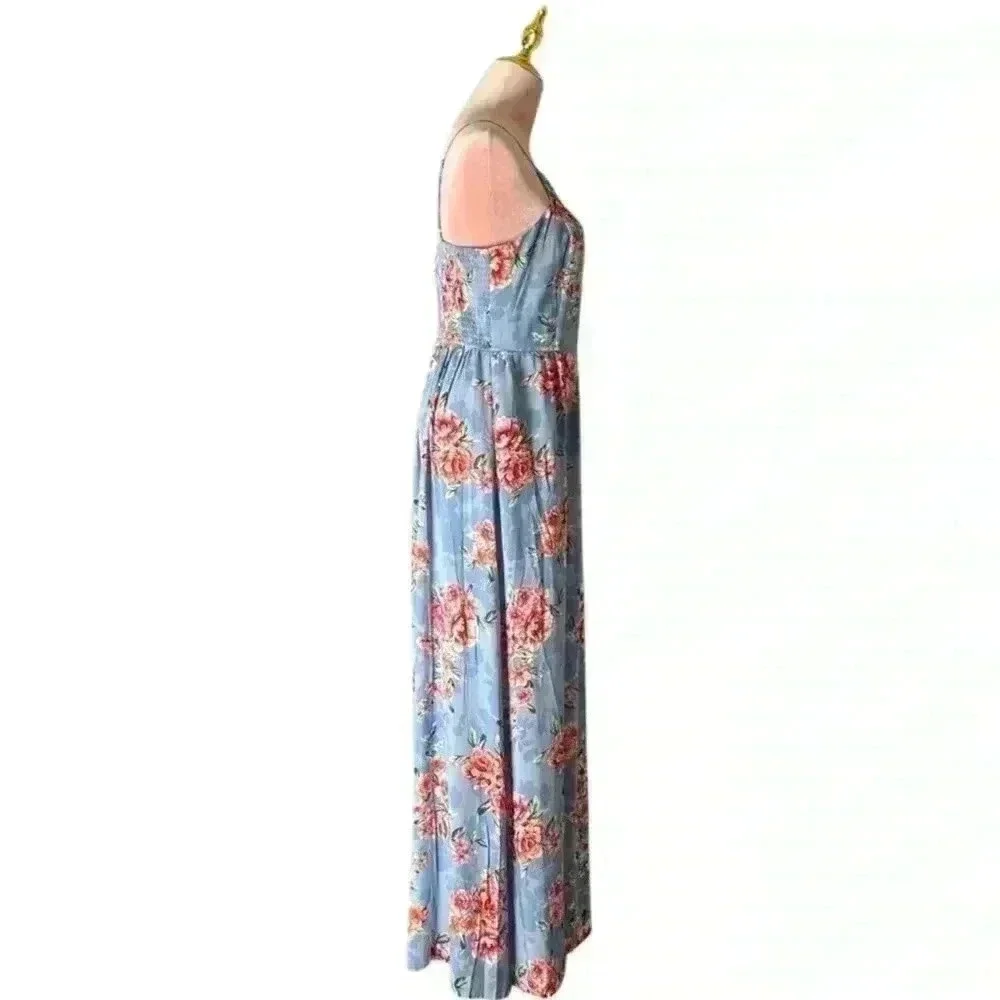 Band of Gypsies Floral Maxi Dress  Blue/Coral Medium NWT boho garden girl fairy - Picture 5 of 15